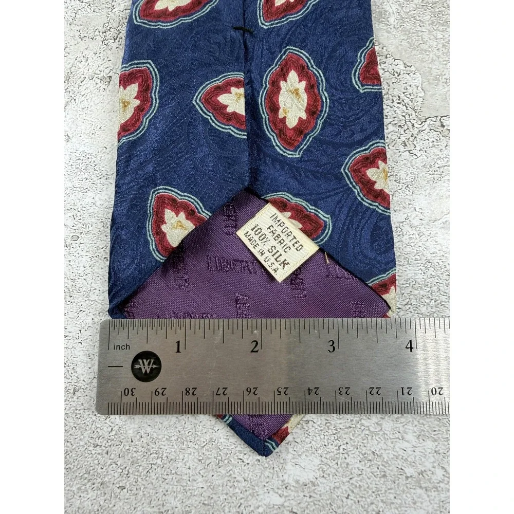 Liberty Of London Tie Mens One Size Blue 100% Silk Pointed Floral Jacquard